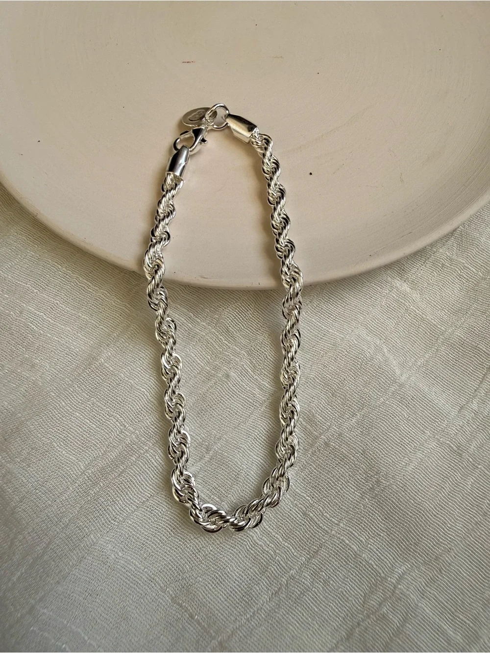925 Sterling Silver Rope Chain Bracelet - Shiny Silver